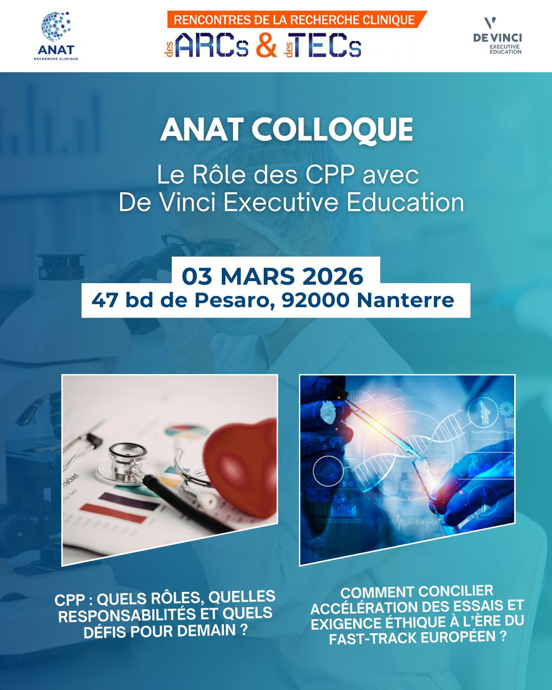 Colloque ANAT / De Vinci Executive Education – Le rôle des CPP en recherche clinique